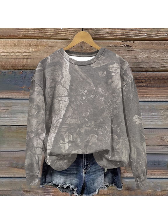 Camo Sweatshirt for Women Maple Leaf Printed Oversized Crew Neck Sweatshirt Elegant Long Sleeve Fall Shirts Camo Hoodie Abercrombie