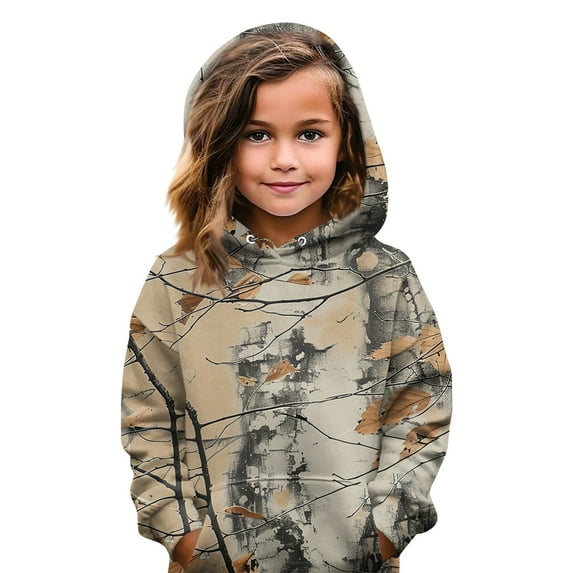 Camo Sweatshirts for Girls Toddler & Kids Maple Leaf Oversized Crewneck Sweatshirts Winter Fleece Pullover Hoodies Fashion Long Sleeve Drop Shoulder Clothes