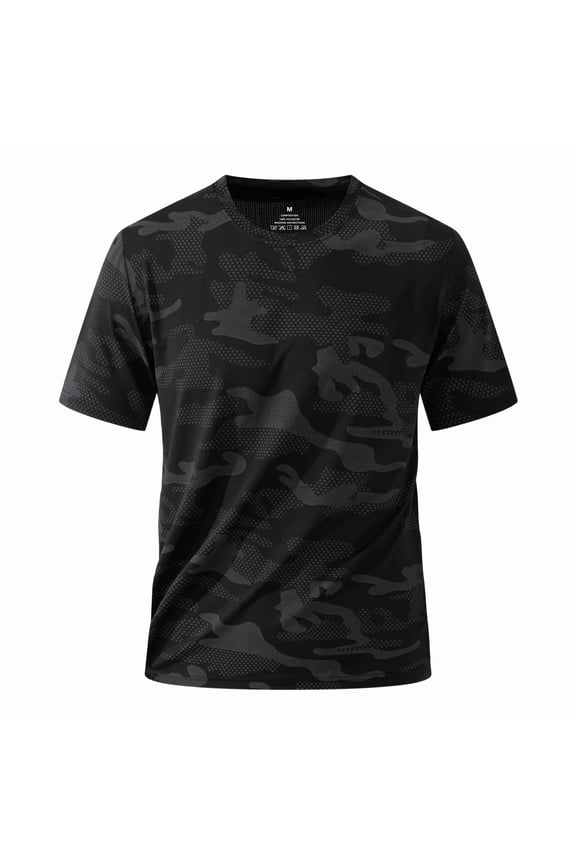Camo T-Shirt – Rugged Short Sleeve Crew Neck Base Layer Tee Shirt Black 2XL