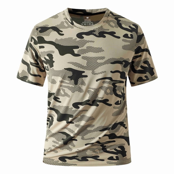 Camo T-Shirt – Rugged Short Sleeve Crew Neck Base Layer Tee Shirt Khaki 2XL
