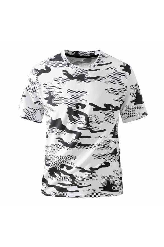 Camo T-Shirt – Rugged Short Sleeve Crew Neck Base Layer Tee Shirt White 2XL