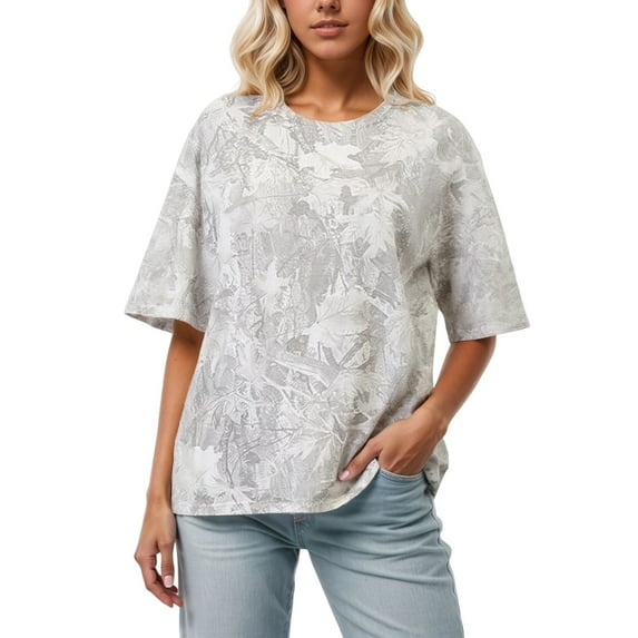 Camo T Shirt for Women Mens Maple Leaf Print Camouflage Crewneck Tees Summer Short Sleeve Oversized Y2k Streetwear Tops