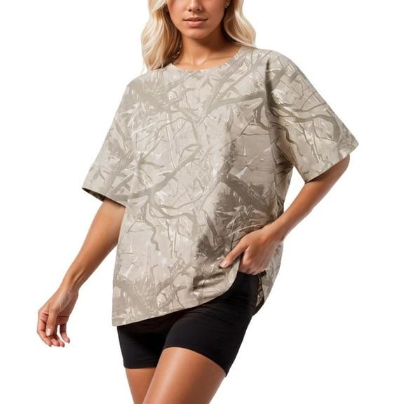 Camo T Shirt for Women Mens Maple Leaf Print Camouflage Crewneck Tees Summer Short Sleeve Oversized Y2k Streetwear Tops