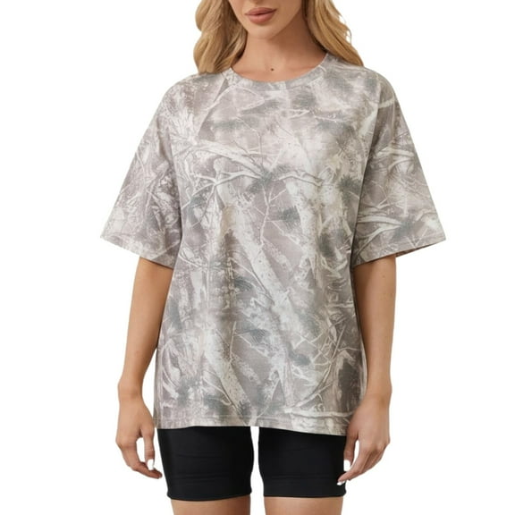 Camo T Shirt for Women Mens Maple Leaf Print Camouflage Crewneck Tees Summer Short Sleeve Oversized Y2k Streetwear Tops