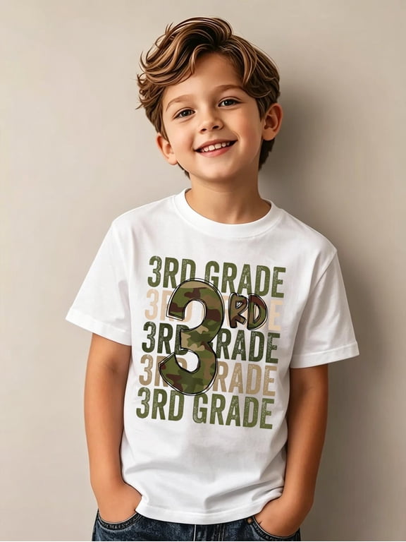 Camo Team 3rd Grade Squad Back To School Teacher Boys KidsCotton Graphic Tee Comfortable Party Dress T-Shirt