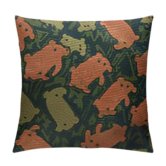 Camo Throw Pillow Cushion Case, Camouflage Inspired Concept with Bear Wild Animals Abstract Design Print, Decorative Square Accent Pillow Cover, , Fawn and Hunter Green