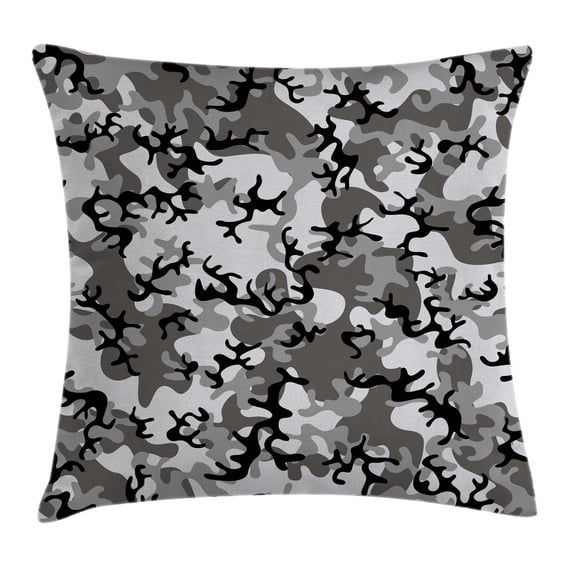 Camo Throw Pillow Cushion Cover, Battledress Concept Concealment Artifice Hiding Force Uniform Pattern Fashion, Decorative Square Accent Pillow Case, 24 X 24 Inches, Black Grey Silver, by Ambesonne