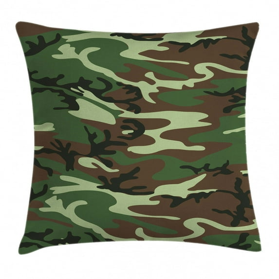 Camo Throw Pillow Cushion Cover, Classical American Commando Uniform Inspired Pattern Forest Tile, Decorative Square Accent Pillow Case, 18 X 18 Inches, Forest Green Light Green Brown, by Ambesonne