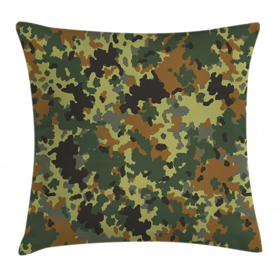 Camo Throw Pillow Cushion Cover, Classical Germany Camouflage Pattern Forest Jungle Military Colors, Decorative Square Accent Pillow Case, 16 X 16 Inches, Dark Green Light Green Brown, by Ambesonne