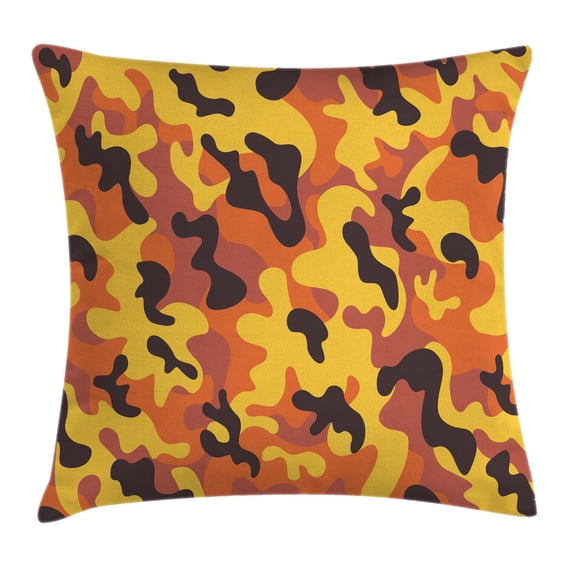 Camo Throw Pillow Cushion Cover, Lively Colors Retro Style Camouflage Defense Hidden Soldier Modern Artsy, Decorative Square Accent Pillow Case, 20 X 20 Inches, Yellow Orange Dried Rose, by Ambesonne