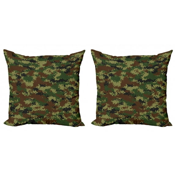 Ambesonne Green Throw Pillow Cover 2 Pack, Grunge Graphic Camouflage, 24", Green Pale Green Brown