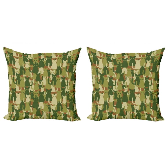 Ambesonne Cat Throw Pillow Cover 2 Pack, Kitten Silhouettes Jungle, 16", Green Dark Green Cream