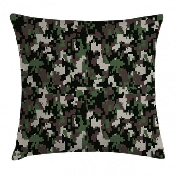 Camo Throw Pillow Cushion Cover, Pixelated Pattern Digital Effect Modern Conceptual Battledress Texture, Decorative Square Accent Pillow Case, 20 X 20 Inches, Army Green Beige Brown, by Ambesonne