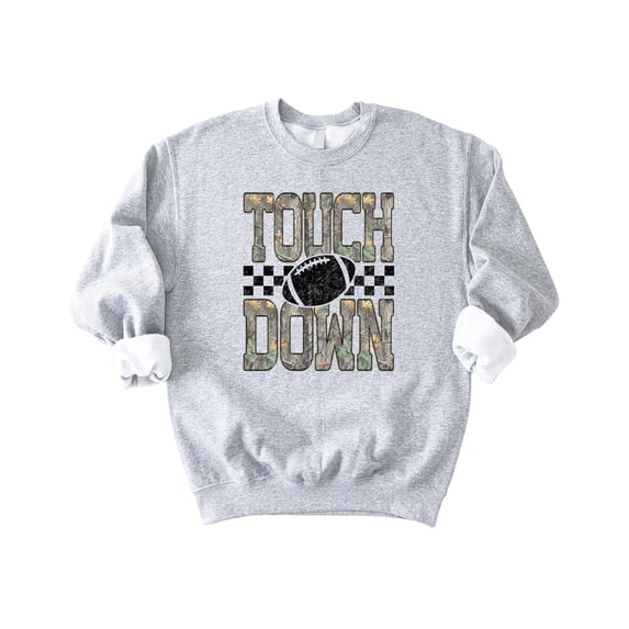 Camo Touchdown Sweatshirt for Men Women & Teens Trendy Football Game Day Crewneck Fan Gift Gray Sweatshirt Adult Small