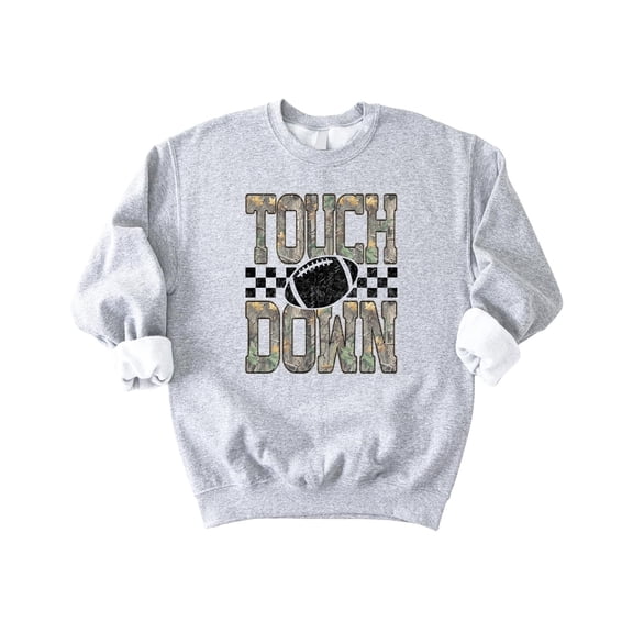 Camo Touchdown Sweatshirt for Men Women & Teens Trendy Football Game Day Crewneck Fan Gift Gray Sweatshirt Adult XL