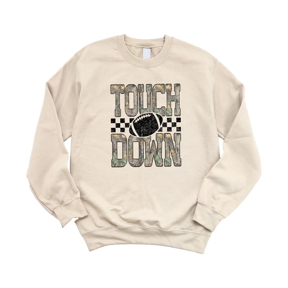 Camo Touchdown Sweatshirt for Men Women & Teens Trendy Football Game Day Crewneck Fan Gift Sand Sweatshirt Adult Small