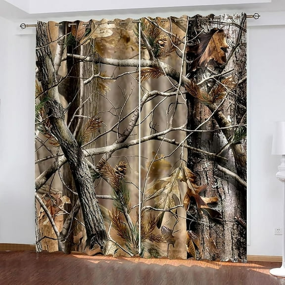 Camo Tree Blackout Curtains for Home Decor,Realistic Forest Camouflage Grommet Thermal Insulated Drapes Darkening Window Curtain for Girls Boy Bedroom Living Room-42"W x 63"L (Pack of 2)