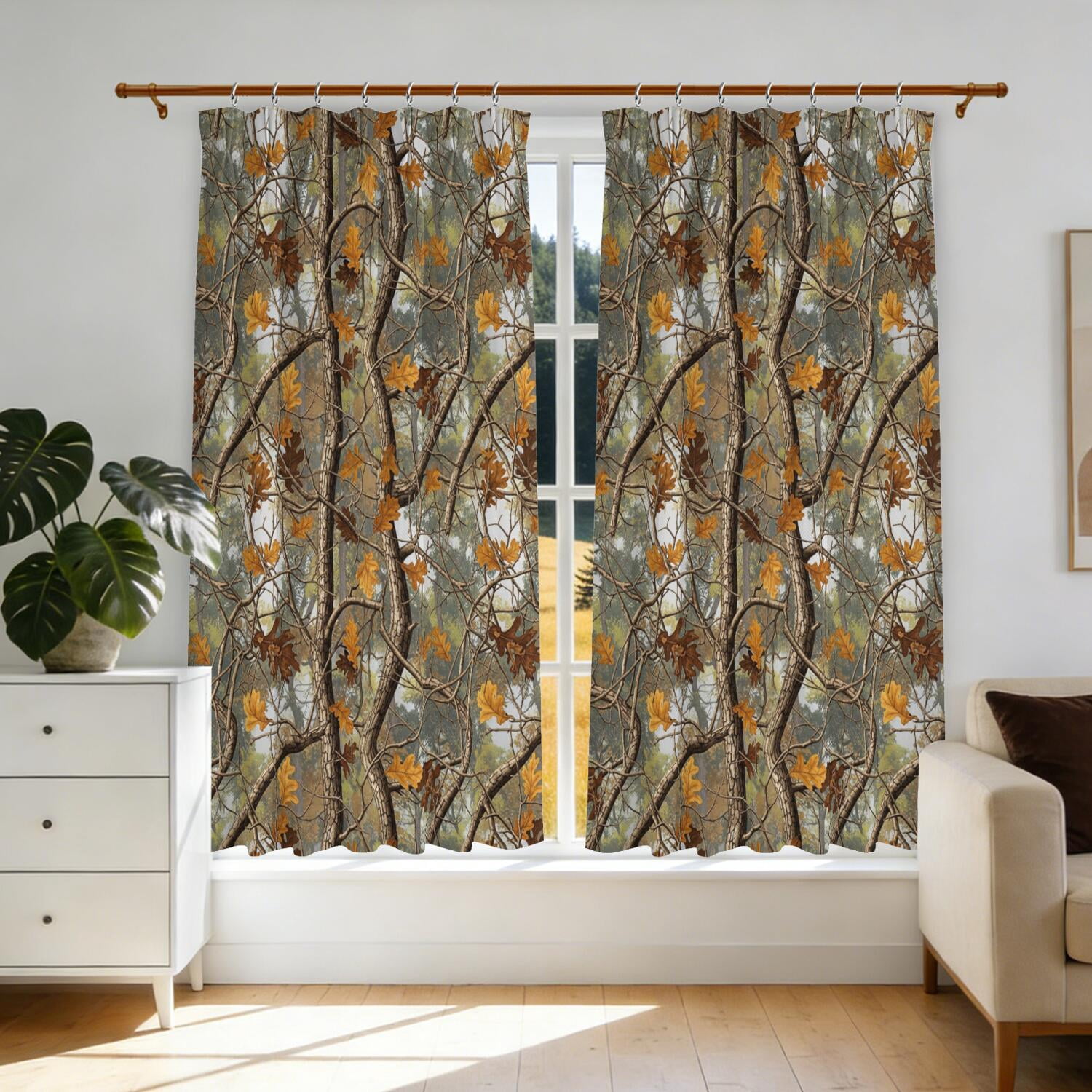 Camo and Tree Brown Pattern Pinch Pleated Blackout Curtains, Pleated ...