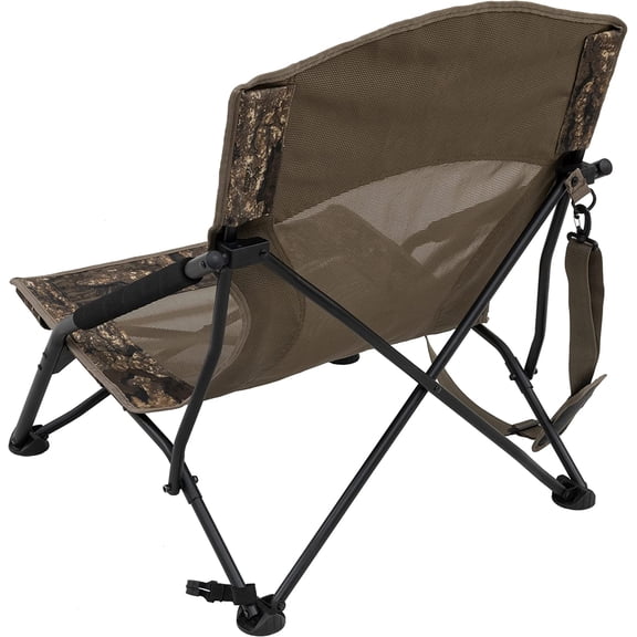 Camo Turkey Hunting Chair with Foldable Low Profile Compact Design, Durable Steel Frame, and Padded Shoulder Carry Strap and Carry Bag