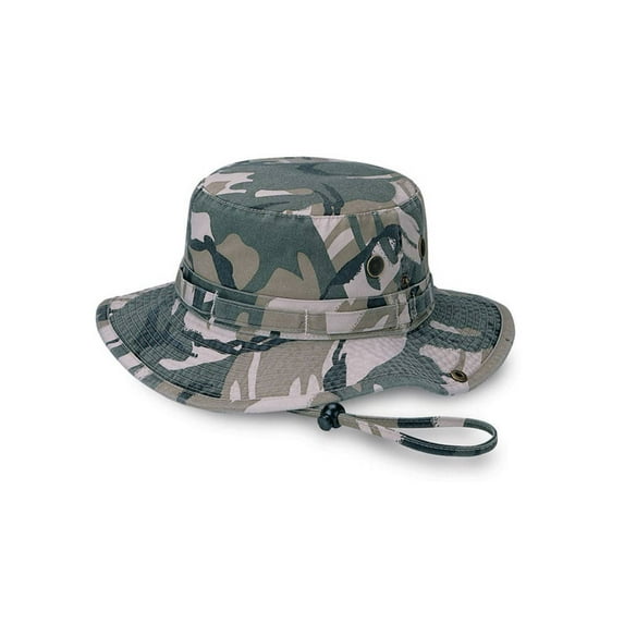 Camo Twill Washed Hunting Hat w/ Cord- Safari, Large