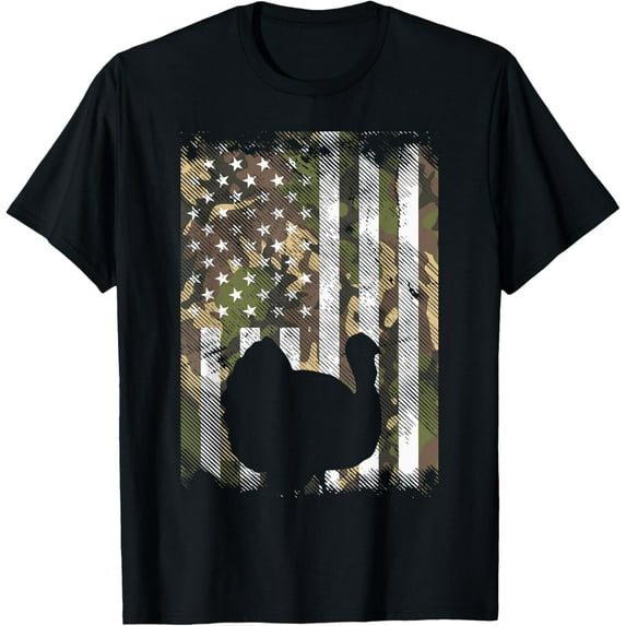 Camo US America Flag Turkey Day Hunting Thanksgiving Gift Mens T-Shirt