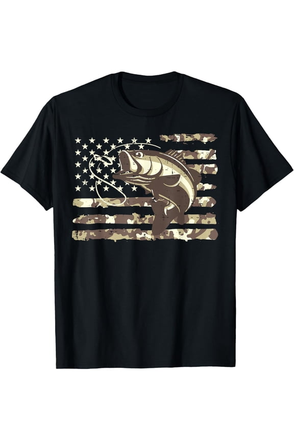 Camo US Flag Bass Fish Cool Fishing Patriotic Men Women T-Shirt