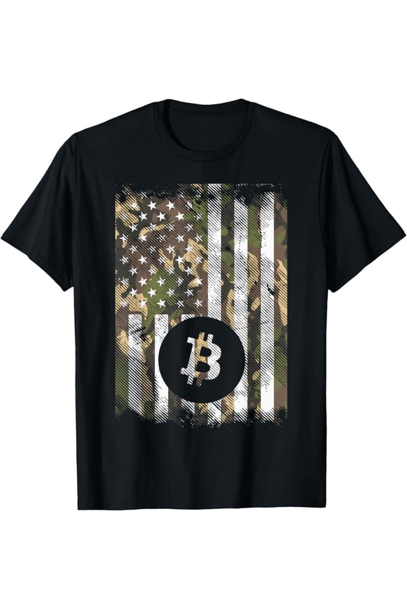 Camo US Flag Bitcoin BTC Crypto Cryptocurrency Patriotic T-Shirt