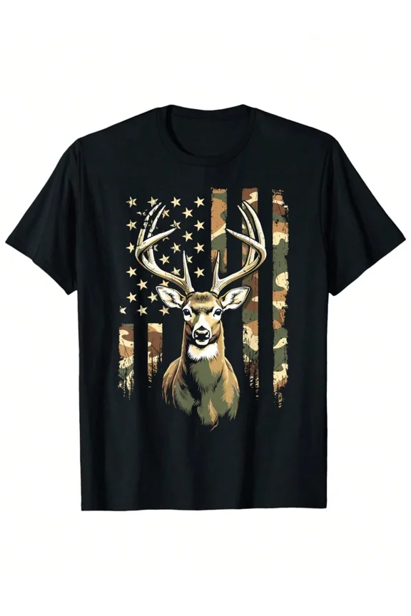 Camo US Flag Deer Camoflage Hunting Hunter T Shirt