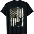 thumbnail image 1 of Camo US Flag Deer Elk Buck Camoflage Hunting Hunter Dad Gift Short Sleeve T-Shirt, 1 of 5