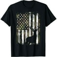 thumbnail image 1 of Camo US Flag Deer Elk Buck Camoflage Hunting Hunter Dad Gift Short Sleeve T-Shirt, 1 of 7