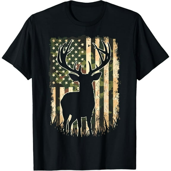 Camo US Flag Deer Hunting Camoflage Hunter T-Shirt