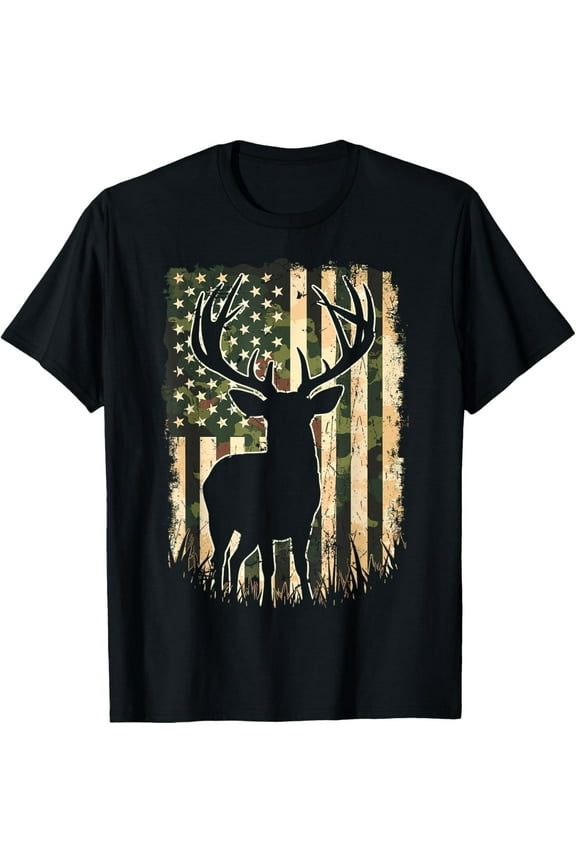 Camo US Flag Deer Hunting Camoflage Hunter T-Shirt
