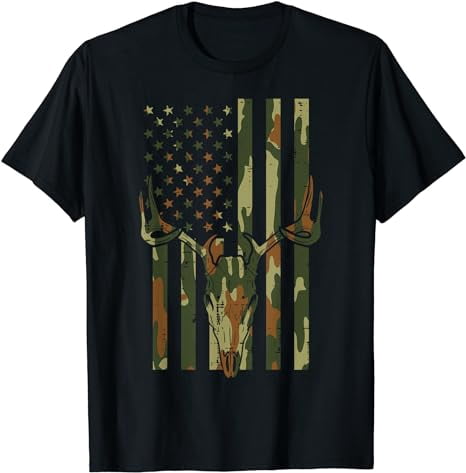 American Flag Hunting Deer Patriotic Long Sleeve T-Shirt - XXXXL, Black