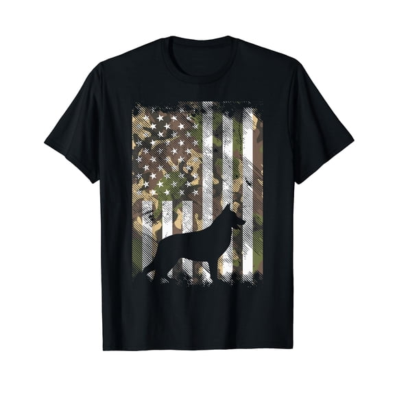 Camo US Flag German Shepherd Vintage K9 Dog Patriotic Gift T-Shirt