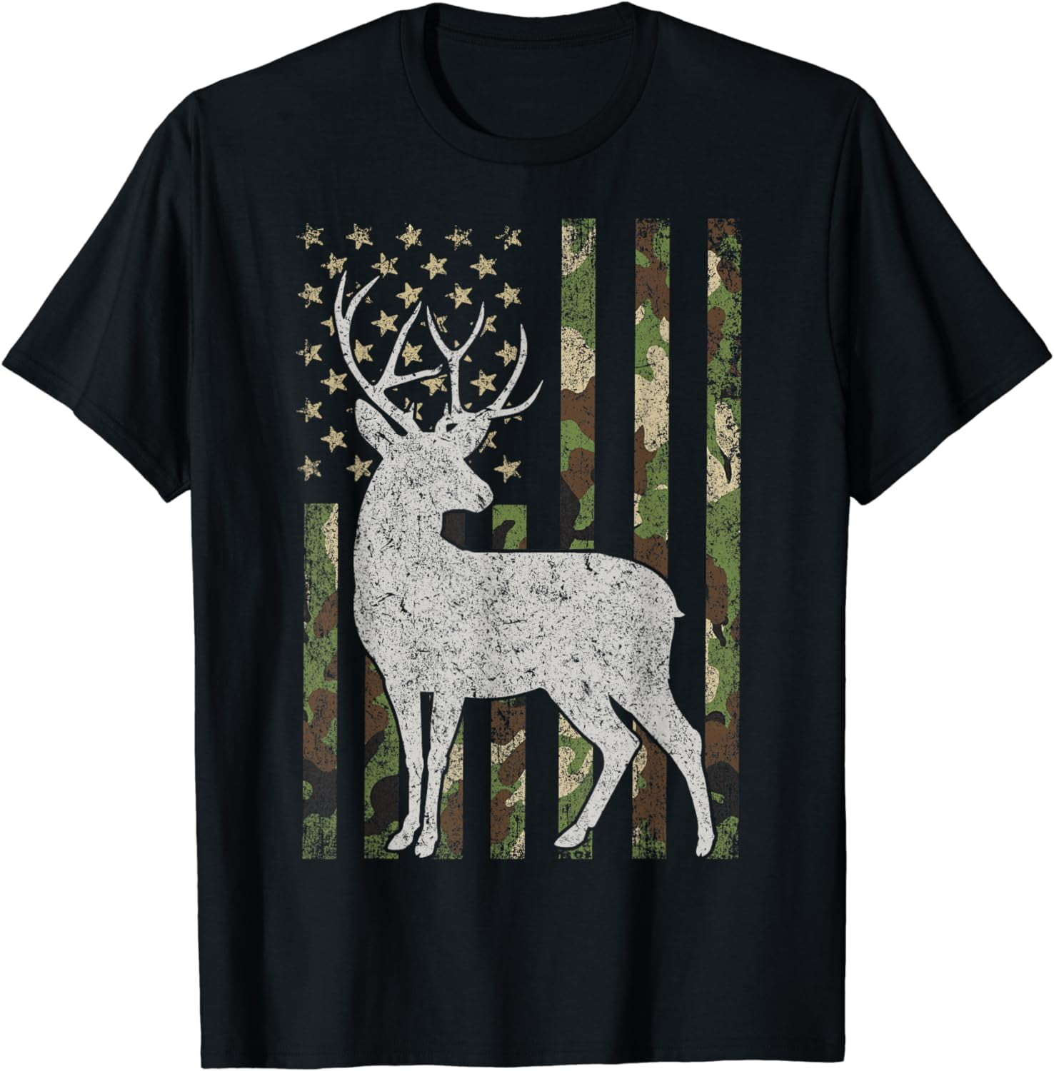 Camo USA Flag Deer Elk Buck Camoflage Hunting Hunter Gift TShirt mens
