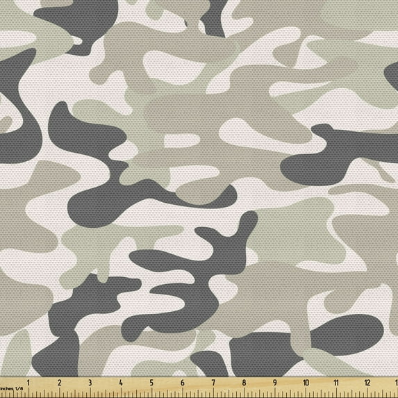 Ambesonne Camo Fabric by the Yard Upholstery, Modern Pastel Toned Camouflage, 2 Yards, Pale Sepia Dusk