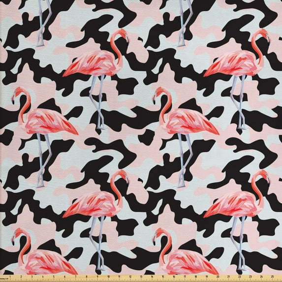 Ambesonne Flamingo Fabric by the Yard Upholstery, Watercolor Nature Camo, 10 Yards, Dark Coral Pale Pink