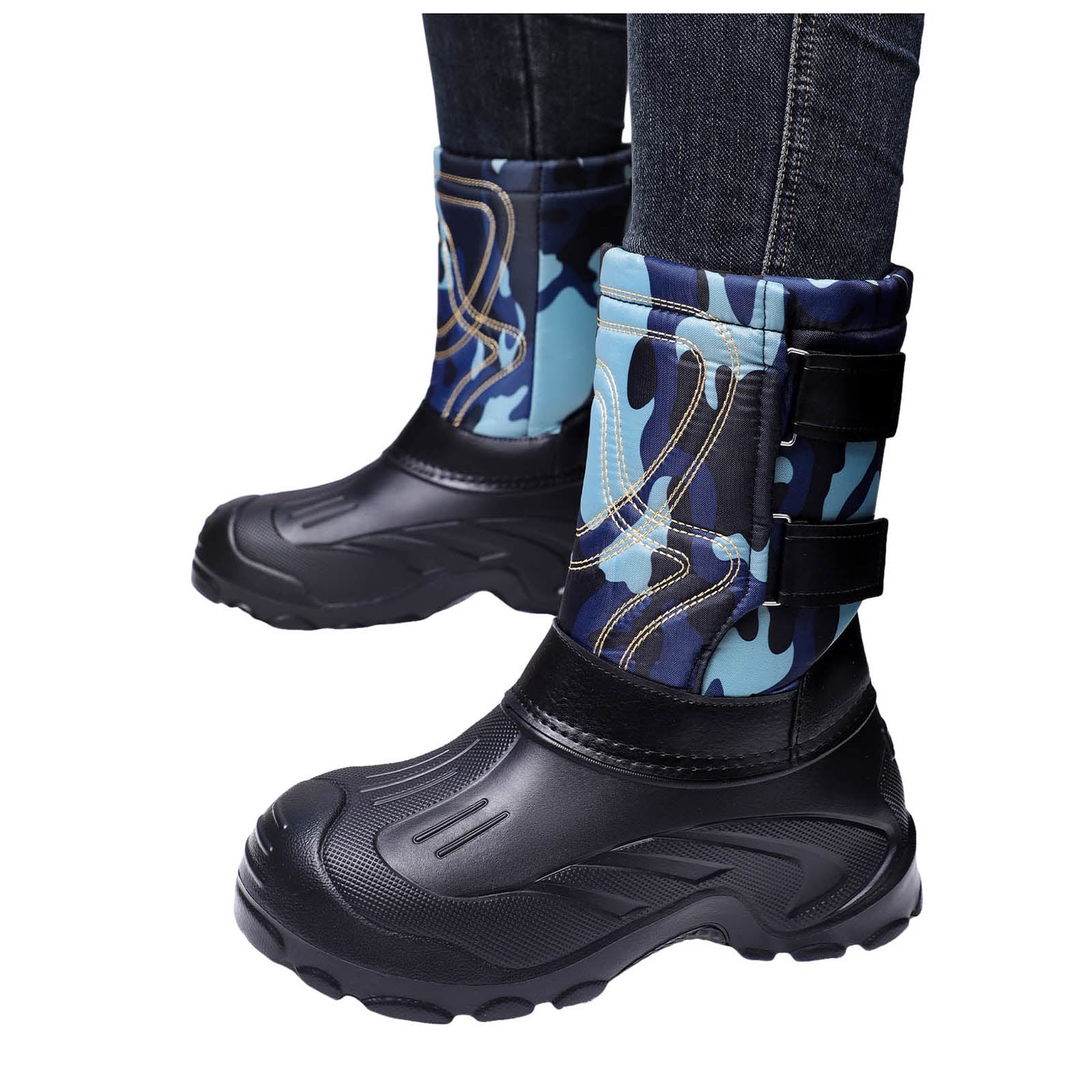 Camo Winter Boots for Men Waterproof Insulated High Top Hook and Loop Snow Booties Anti-Slip Hiking Shoes