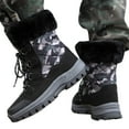 thumbnail image 1 of Camo Winter Hiking Boots for Women Fashion Lace up Mid Calf Plush Warm Snow Booties Cold Weather Outdoor Waterproof Athletic Shoes Black Size 8, 1 of 7