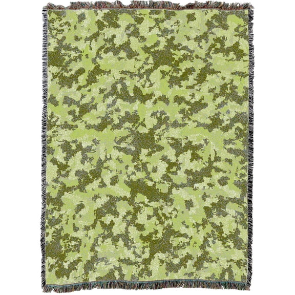 Camo Woods Woven Throw Blanket, 100% Cotton, Fringed Edges