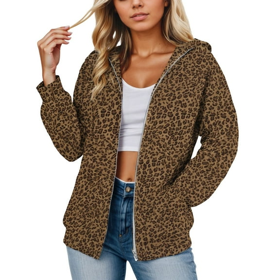 Camo Zip Up Hoodie Jackets For Women Oversized Long Sleeve Zipper Hooded Sweatshirts Leopard Print Maple Leaf Coat With Pocket