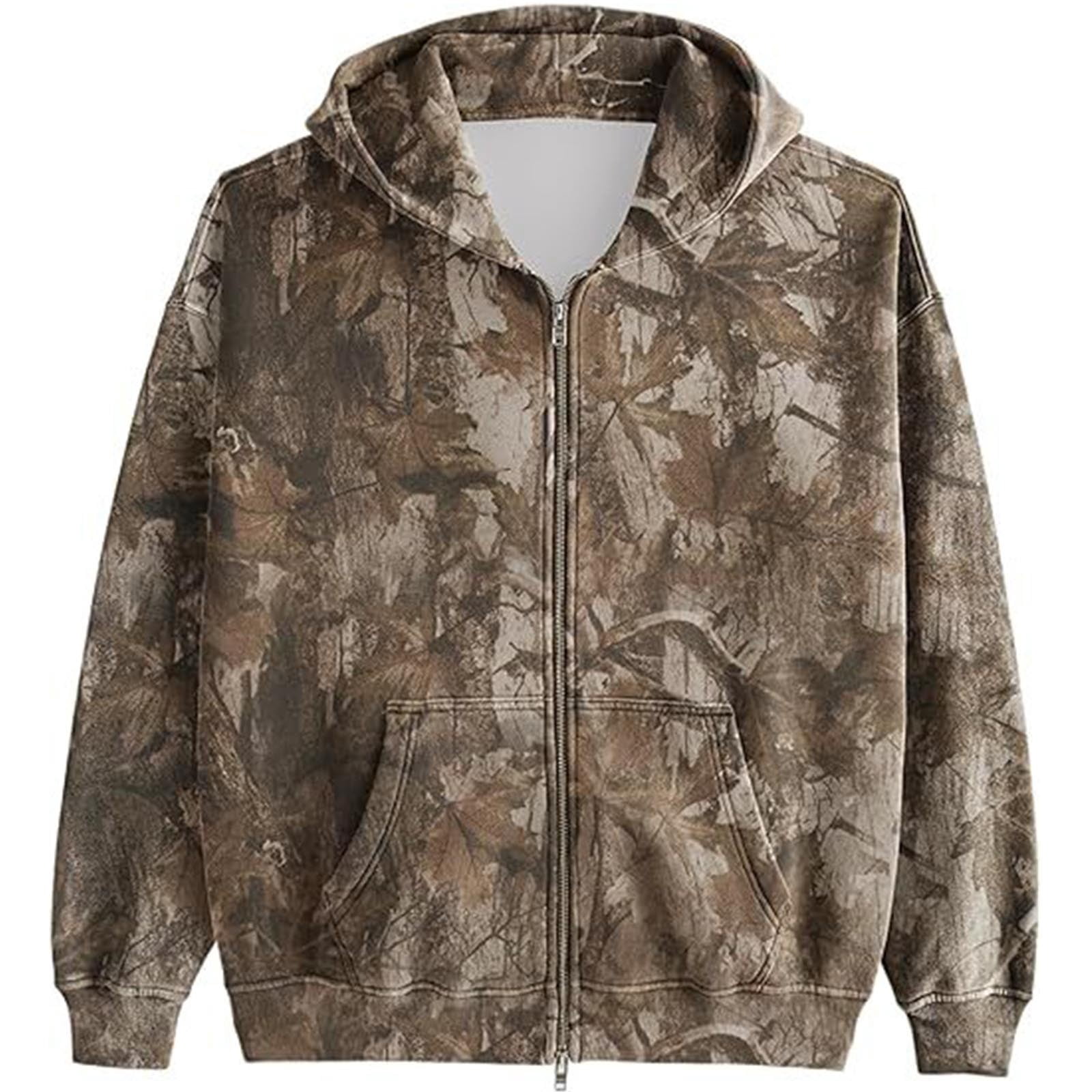 Camo Zip Up Hoodie Jackets for Women Oversized Fleece Maple Leaf Hooded — free download