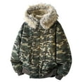 thumbnail image 1 of Camo Zip Up Hoodie Men Fleece Line Winter Warm Button Streetwear Jacket Fuzzy Side Hooded Military Combat Camouflage Coat Size-L, 1 of 8