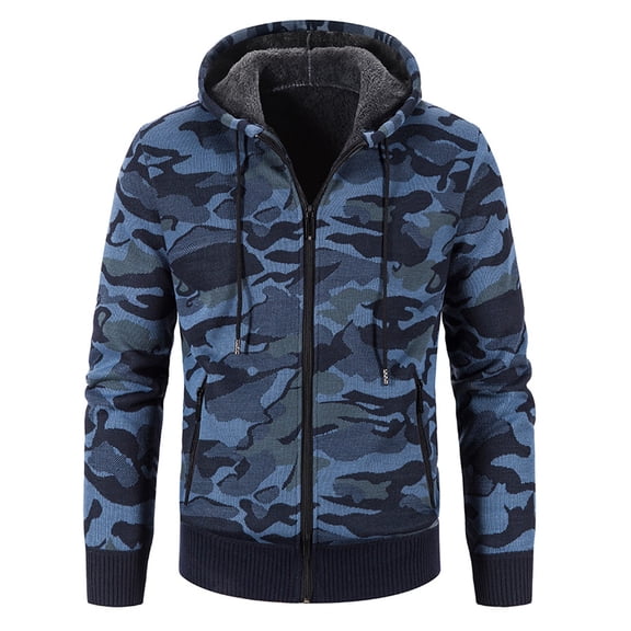 Camo Zip Up Hoodie Men Fleece Line Winter Warm Streetwear Jacket Oversized Military Combat Camouflage Coat Size-XXL