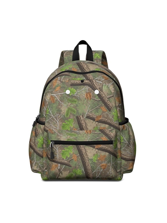 Camo and Branch Brown Pattern Backpack for School, Cute School Bag with Adjustable Shoulder Straps and Padded Back, 13.4"x11"x4.7"