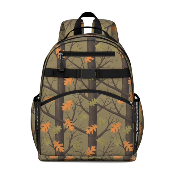 Camo and Branch Brown Pattern Cute School Backpack Bag for School with Padded Back and Adjustable Shoulder Straps 15.25"x11.5"x5.25"