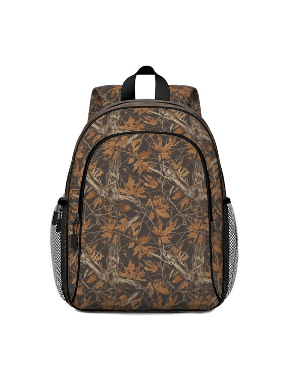 Camo and Deer Brown Pattern Backpack for School, Cute School Bag with Adjustable Shoulder Straps and Padded Back, 15"x11.42"x5.5"