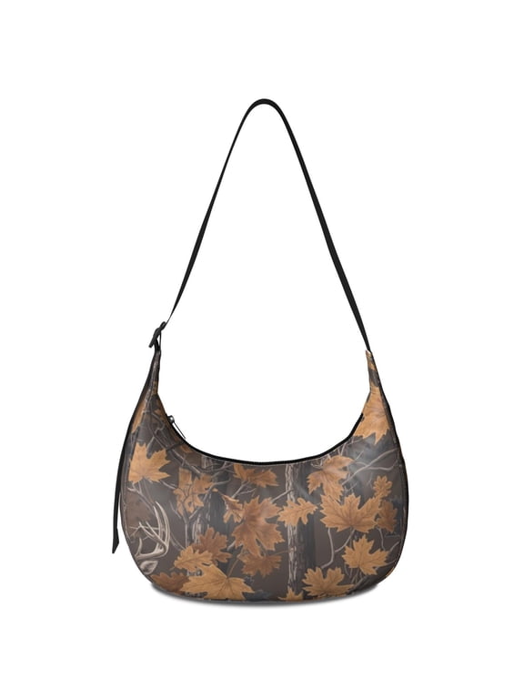 Camo and Deer Brown Pattern Hobo Shoulder Bag, Daily Shoulder Handbag with Adjustable Strap, Smooth Zipper Gift Ideas for Women Girls