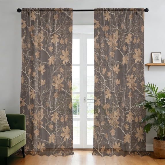 Camo and Deer Brown Pattern Sheer Curtains, Sheer Curtain Panels with ...