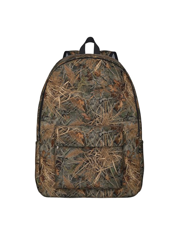 Camo and Grass Brown Pattern Backpack for School, Cute School Bag with Adjustable Shoulder Straps and Padded Back, 15.7"x11.8"x5.5"